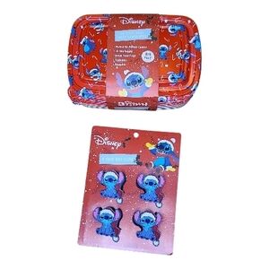 Disney's Stitch  Holiday 20 Pc Storage Containers &  4 Bag Clips Lot Of 2